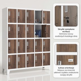 Szafa skrytkowa socjalna BHP biała / orzech: Eco Design ROBERT, 1360 x 1720 x 450 mm