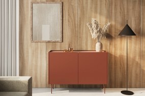 Komoda Desin 120 cm z metalowymi nogami - ceramic red / dąb nagano
