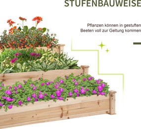 Outsunny Podwyższona Grządka Drewniana 3Poziomowa Rabata Ogrodowa 124x124x56cm Naturalne Drewno | Aosom PL