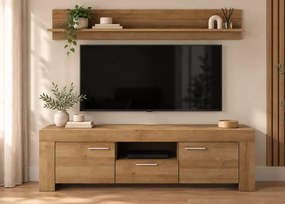 Szafka RTV Seel + półka wisząca 155 cm dąb riviera nowoczesny zestaw do salonu