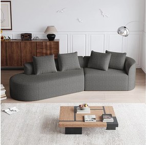 Ciemnoszara sofa narożna - sofa 4-osobowa z 4 poduszkami dekoracyjnymi i oparciem - szenil