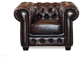 Fotel typu chesterfield 100% skóry bawolej BRENTON - Kolor: brązowy z kasztanowymi refleksami