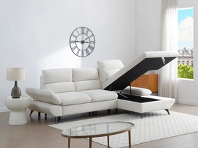 Kanapa narożna rozkładana z przesuwanym oparciem z beżowego sztruksu LIORI