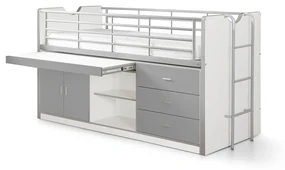 Biało-szare podwyższone łóżko dziecięce ze schowkiem i stelażem 90x200 cm Bonny – Vipack
