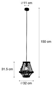 Orientalna lampa wisząca bambusowa z czarnym 32 cm - EvalinKolonialny Oswietlenie wewnetrzne