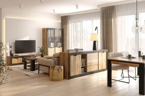 Witryna wysoka DADES 4D 120cm dąb samdal/czarny mat HELVETIA
