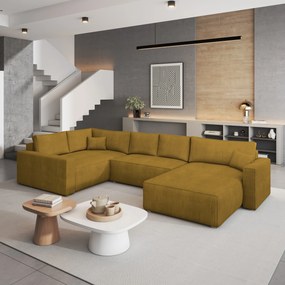 Masseno Narożnik VELAMI z funkcją spania i pojemnikiem na pościel Narozniki U, Rozkładana sofa - Żółty, POSO 01