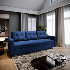 Masseno Sofa MILO z funkcją spania i pojemnikiem na pościel, Rozkładana sofa - Niebieski, KRONOS 09