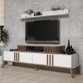 Nowoczesny stolik pod TV – 168 cm – biały – pokryty 100% melaminą