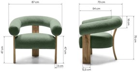 Ciemnozielony designerski fotel KOKEI, dąb