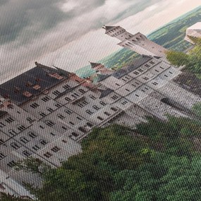 Obraz - Zamek na skałach (z zegarem) (90x30 cm)