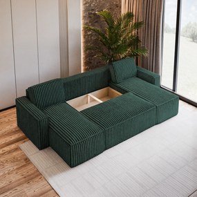 Masseno Narożnik PESANO z funkcją spania i pojemnikiem na pościel Narozniki U, Rozkładana sofa - Butelkowa zieleń, TILIA 39