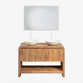 Zestaw Mebli Łazienkowych Z Drewna Vacry Akacja Brąz & 2 X Okrągły Biały Cement Ø40 Cm Zavion & - Sklum