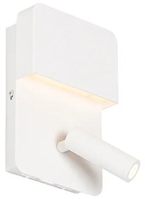 Lampa ścienna biała z wbudowanym LED z USB i lampką do czytania z przełącznikiem - Robin Nowoczesny Oswietlenie wewnetrzne