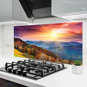 Szkło do Kuchni na Ścianę Promienie Słońca w Górach