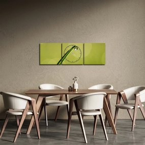 Obraz kropli wody na trawie (z zegarem) (90x30 cm)