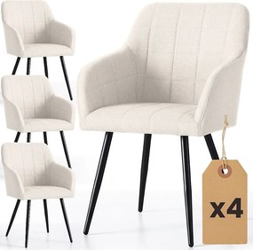 4x Krzesło tapicerowane z przeszyciami kwadratowymi Kremowe LUXANO Czarne nogi tkanina Lumos