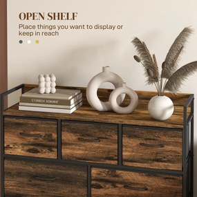 HOMCOM Komoda z 7 Szufladami z Tkaniny, Design Industrialny, Stalowa Rama, 98x29x85cm, Brąz/Czarny