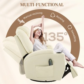 HOMCOM Fotel relaksacyjny z masażem obrotowy regulowane oparcie ekoskóra kremowy do 150 kg | Aosom PL