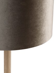 Lampa stołowa drewniana z aksamitnym abażurem taupe 35 cm - Mels Rustykalny / Vintage Oswietlenie wewnetrzne