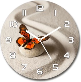 Zegar szklany okrągły Kamień zen i motyl