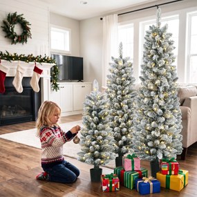 HOMCOM Zestaw 3 ośnieżonych choinek LED, wąskie, z gałązkami z PVC, 90/120/150 cm | Aosom PL