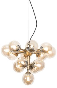 Lampa wisząca brązowa z bursztynowym szkłem 13-świateł - Bianca ArtDeco Oswietlenie wewnetrzne