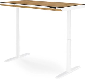 Biurko elektryczne sit-stand z szufladą i ładowarką bezprzewodową Qi białe/złoty dąb, 1400 mm: ELLIS