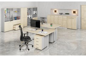 Szafa biurowa kombinowana PRIMO GRAY, drzwi na 3 poziomach, 800 x 420 x 2128 mm, szary/dąb naturalny