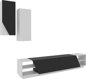 Nowoczesna szafka RTV z półkami ściennymi – 240 x 47 x 37,5 cm – czarno-biała – melamina