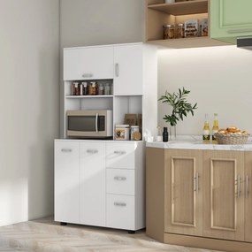 HOMCOM Szafka kuchenna, bufet z 3 szufladami i 3 półkami, obszerny magazyn, 89x39,5x168cm, Biały