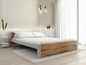 Łóżko IKAROS 140 x 200 cm, dąb artisan/szary Stelaż: Ze stelażem listwowym elastycznym, Materac: Materac Somnia 18 cm