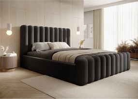 Trwałe łóżko tapicerowane Mona VII, nowoczesny design, pojemna skrzynia, łatwa w pielęgnacji tkanina 160x200 cm, czarny