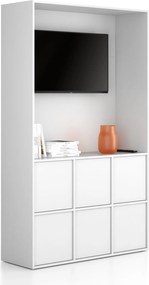 Szafka biurowa FRAME, 6x drzwi, z wnęką, 1299 x 450 x 2162 mm, PUSH-lock, biały
