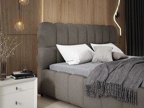 Emporius Avilla łóżko dwuosobowe 160x200 cm - łóżko tapicerowane z pojemnikiem i stelażem w nowoczesnym stylu - tkanina boucle, ciemny szary (Anthology 18)