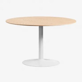 Okrągły Stół Jadalniany Z Mdf I Żelaza Yvetta Biały & Ø120 Cm & Roble - Sklum