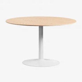 Okrągły Stół Jadalniany Z Mdf I Żelaza Yvetta Roble & Ø120 Cm & Blanco - Sklum