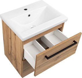 Zestaw do Łazienki 50cm Szafka z Umywalką Słupek Wysoki Szafka z Lustrem Dąb Wotan Aster