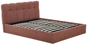 Łóżko ze skrzynią 140 x 190 cm - Tkanina z bukli - Terakota - MAZIRI