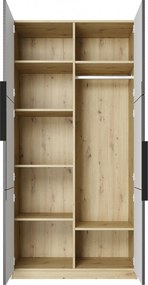 Szafa Asha 100 cm z ryflowanym frontem i metalowymi uchwytami- artisan / rivier stone mat / czarne uchwyty