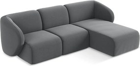 Szary aksamitny narożnik (prawostronny/z szezlongiem) Lani – Makamii