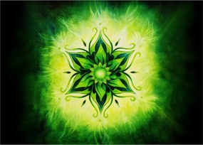 Obraz na szkle - Kwiatowa mandala na zielonym tle (70x50 cm)