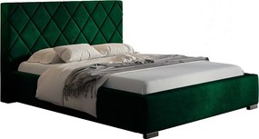 Emporius Aron łóżko tapicerowane 140x200 - pojemnik, tkanina aksamitna, nowoczesne łóżko dwuosobowe do sypialni - zielony (Kronos 19)