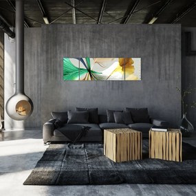 Obraz - Liście z piórami (170x50 cm)
