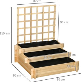 Outsunny Wysoka grządka z pergolą, 3 poziomy, Rama z drewna naturalnego, Wyściółka flizelinowa, 95 x 95 x 110 cm