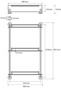 SAPHO XR608 X-Round E potrójna szklana półka zsyfonem 38 x 67,5 x 13 cm