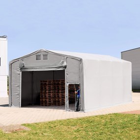 TOOLPORT 8x8m Hala namiotowa - 3,0 m wysokość ścian bocznych z podciąganą do góry bramą, PVC 850, szary, ze statyką (podłoże betonowe) - (94138)