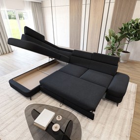Masseno Narożnik AVISE z funkcją spania i pojemnikiem na pościel Narozniki L, Rozkładana sofa - Czarny, QUELLE 100