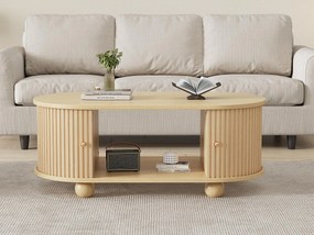 Stolik kawowy 100x50x40cm - z przechowalnią - z drzwiami przesuwnymi - naturalny