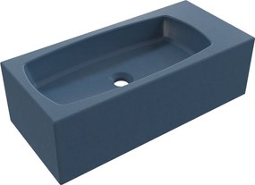 Umywalka betonowa wisząca / nablatowa prostokątna bez otworu na baterię 65 x 30 cm z półką ZALM | różne kolory : Kolor - Niebieski denim, Typ montażu - podwieszana